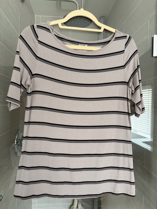 Apt. 9 Tops - Apt. 9  Soft Striped Crewneck Tee in Light Grey/Black